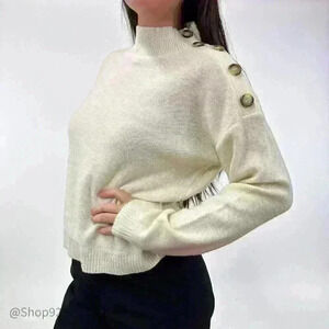 Cream Long sleeve sweater with side button details by  Brave Soul London